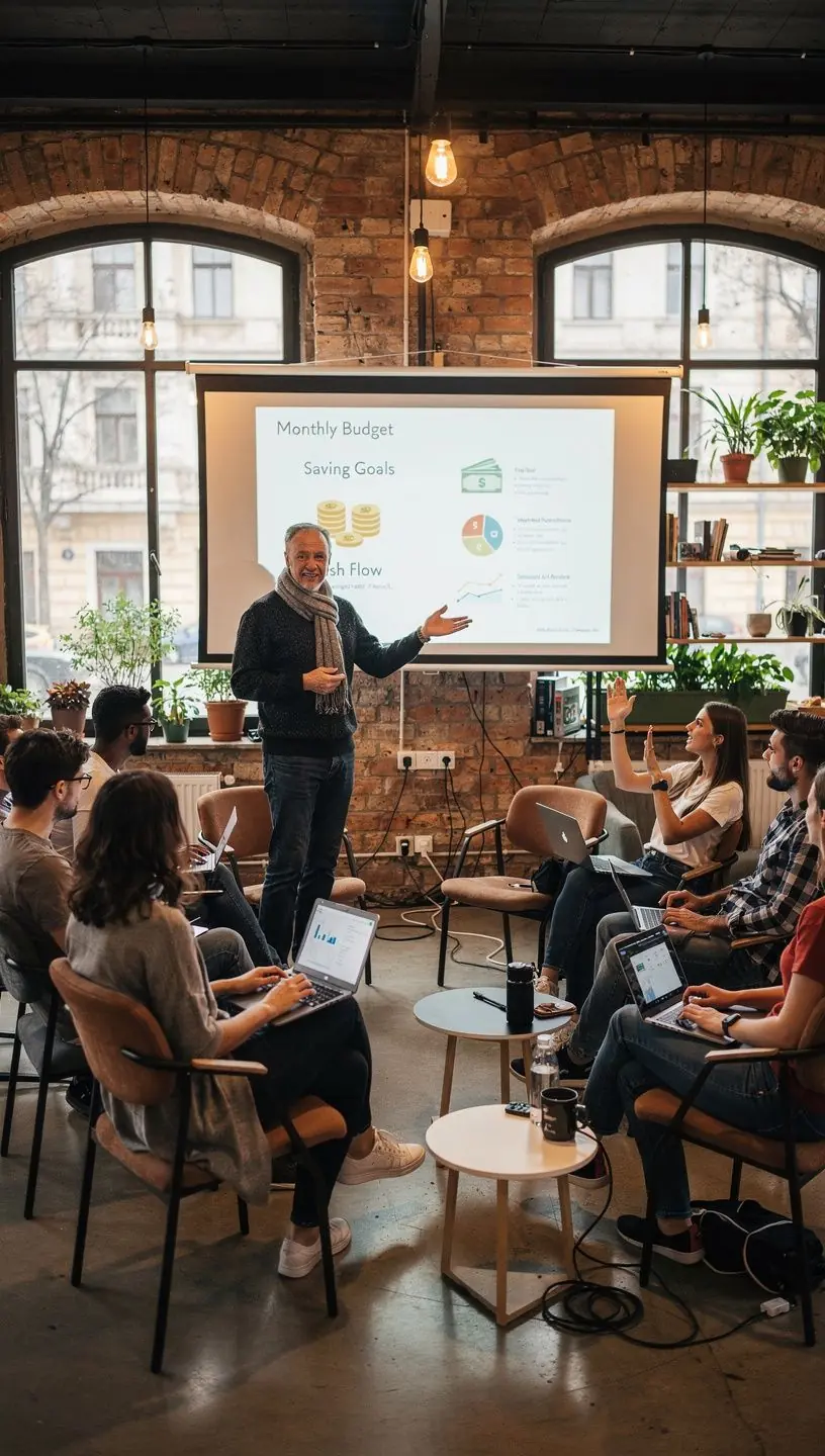 Nyomtatott pénzügyi útmutató könyvek és jegyzetek egy asztalon, amelyek segítik a költségvetés tervezését.